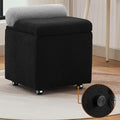 Boucle Vanity Chair with Storage, Swivel Vanity Stool with Safety Hinge, Upholstered Makeup Chair with Wheels, Square Ottoman Stool for Living Room, Dressing, Bedroom, Black