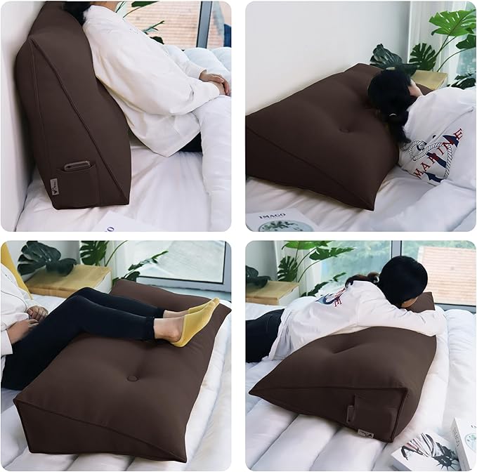 WOWMAX 80% Cotton & 20% Linen Blend Headboard Pillow – California King Size Reading Wedge Backrest for Bed, Handmade Firm Support Bolster Cushion with Removable Cover, Premium Bed Rest Pillow, Brown