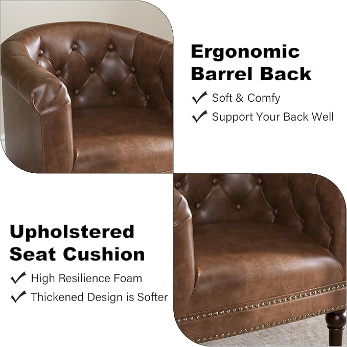 DREAMSIDEA Accent Chair, Upholstered Faux Leather Barrel Chair with Nailed Trim, Comfy Club Armchair for Reading Living Room Bedroom Waiting Room (Rust, Set of 4)