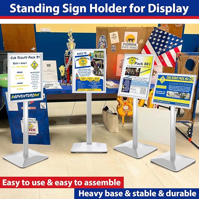 VAIIGO Pedestal Sign Holder 11x17inch Adjustable Floor Stand With Heavy Base & Snap Frame Display for Indoor Outdoor Business Store Poster (Silver)
