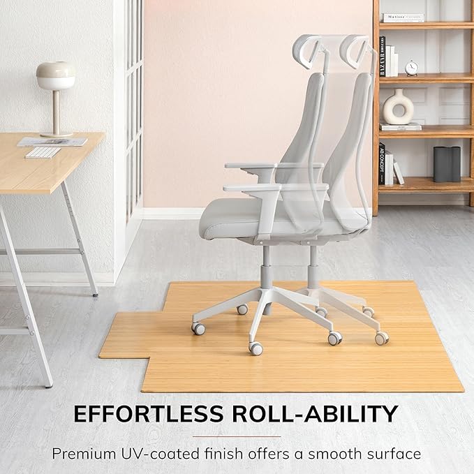 Anji Mountain Office Chairmat Thickest & Sturdy Bamboo Chairmats Highly Premium Quality Anti-Slip Heavy Duty for Multi-Purpose Hardwood Floor Office & Home Floor Protector Office Chair mat-5mm Thick