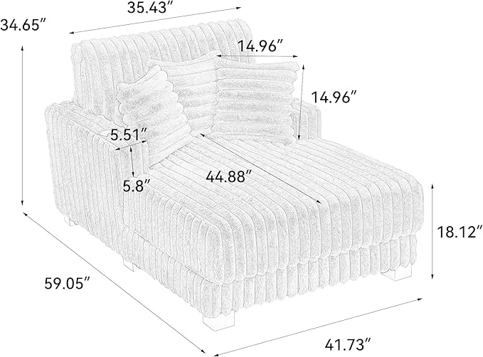 UIXE Chaise Lounge Chair Indoor, Oversized Sleeper Chair with 2 Cup Holders, Faux Fur Upholstered Sofa Bed Comfy Recliner Solid Wood Frame Reading Seat for Living Room, Bedroom - Light Gray