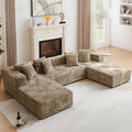 130'' U Shaped Couched for Living Room, Cloud Modular Sectional Couch with 2 Chaise Lounge, Modern Minimalist Upholstered Sofa Sleeper Deep Seat Corner Couch, No Assembly Required Light Coffee
