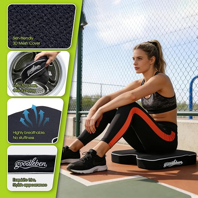 goodleben Stadium Cushion with Dual-Layer Foam (30D Support + 40D Memory), High Elasticity & Breathable, Waterproof Thick Bleacher Pad for Long Games, Portable for Outdoor Indoor Seating