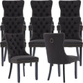 YeahFurn Black Mid Century Modern Dining Chairs Set of 8, Linen Upholstered Kitchen & Dining Room Chairs with Nailhead Trim & Solid Wood Legs, Elegant Sillas De Comedor (Black, 8 Pcs)