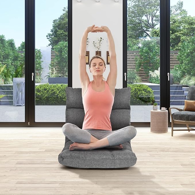 COSTWAY Floor Chair, Folding Gaming Chair with Back Support, 14 Adjustable Positions, Alloy Steel Frame, Lazy Sofa Lounge for Playing Reading Meditating Room Recliner for Adults, Kids (Gray)