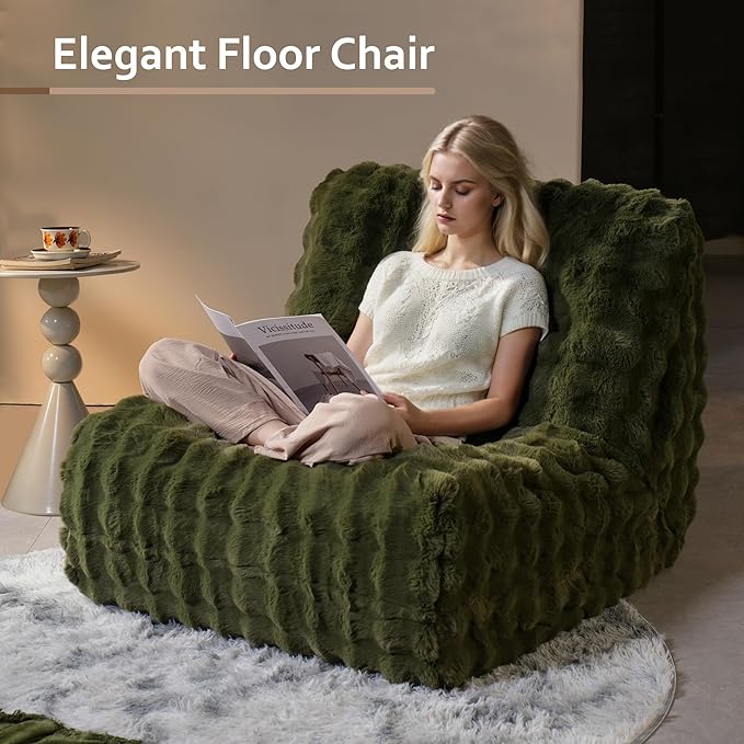 HOOOWOOO Giant Bean Bag Chair,Fireside Floor Beanbag Chair for Adult Kids,Comfy Single Sofa Couch for Bedroom,Living Room,Office (Green, Standard)