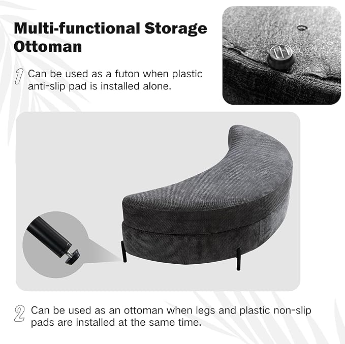 Chifee & Vingol 59.8" W Oversized Accent Barrel Chair Round Chair with Ottoman & Movable Wheels,Charcoal