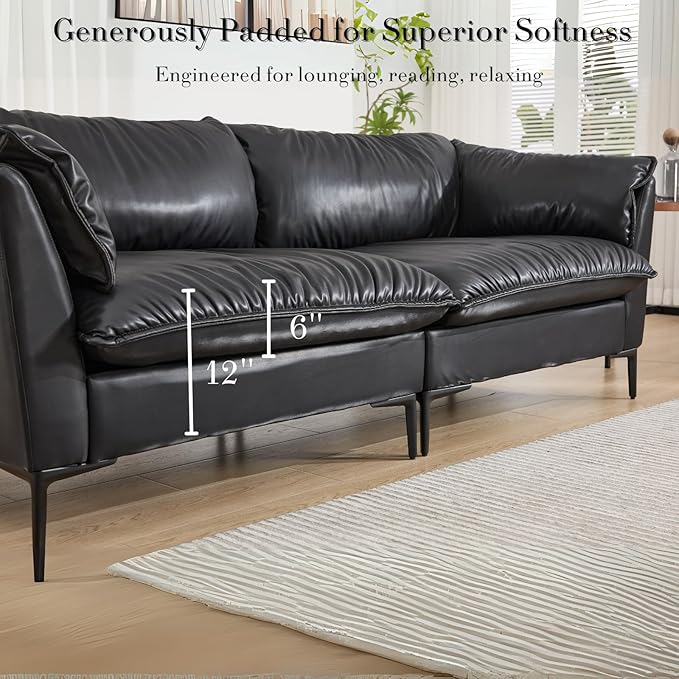 CIMOTA 80'' Faux Leather Loveseat Sofa for Living Room, Modern 2 Seater Small Cloud Couch for Bedroom/Small Space/Apartment, Comfy Office Couches with Upholstered Cushions, Minimalist Style, PU Black