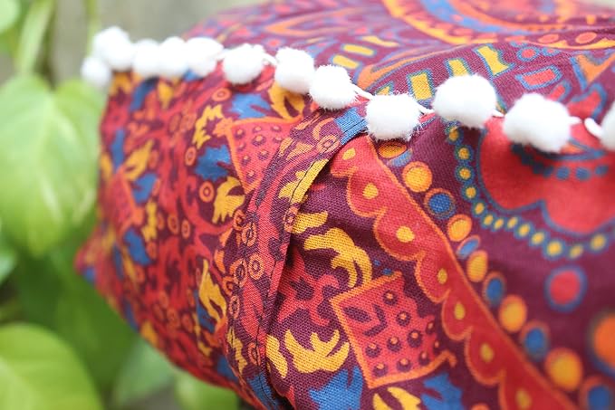 CRAFT KALA Large Hippie Mandala Meditation Floor Ottoman Pillow Cushion Pouf Cover Square Poufs Bohemian Circle Floor Cushion Case Outdoor Fireplace Yoga Living Room Decor Cover New Orange, 16" Square
