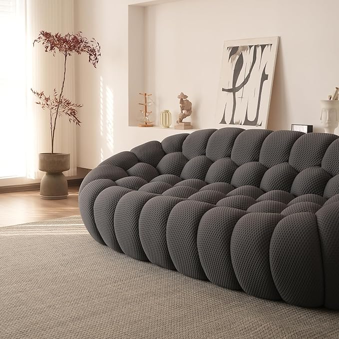 Modular Sectional Sofa,Bubble Couch Set,1 Seater+ LoveSofa+ 3 Seater+Ottoman,Modern Upholstered Bean Bag Sofa Couch Mesh Fabric Lazy Floor Chair Living Roon Sets ((Dark Gray, 98.43"+79"+48"+42")