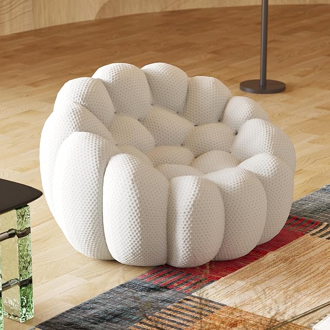 JACH 49.21'' Modern Lazy Floor Sofa, Oversized Bubble Couch Chair, Upholstered Mesh Fabric Bubble Sofa, 3D Honeycomb Shape Curved Couch for Living Room/Office/Apartment/Small Space (Light Grey)