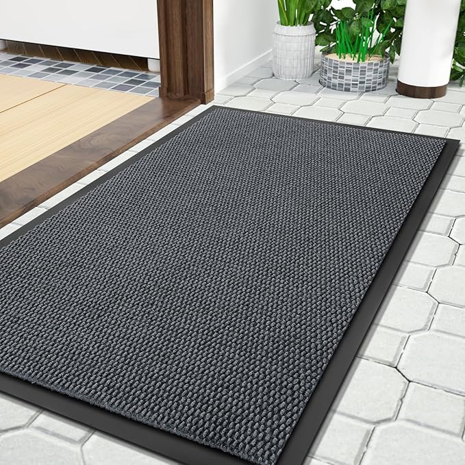 Yimobra Doormat Outdoor Indoor Entrance 36 x 17, All-Season All-Weather Front Door Mat, 100% Waterproof Welcome Matt for Floor Garage Outside Entry, Stain and Fade Resistant,Grey