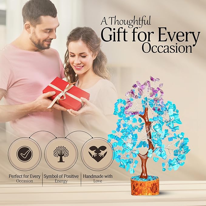 YATSKIA Turquoise and Amethyst Crystal Tree of Life - Gemstones and Crystals - Crystal Decor - Good Luck Gifts