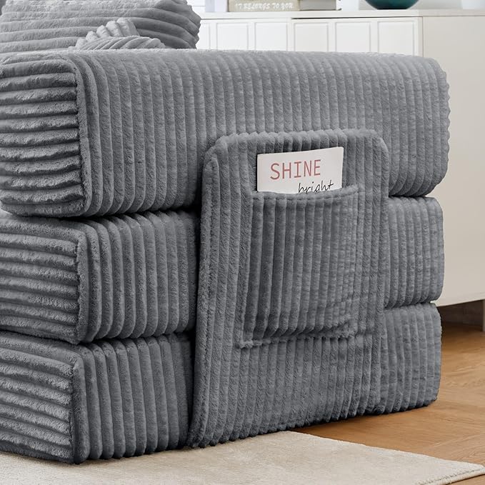 Folding Sofa Bed, Corduroy Loveseat Sleeper with Fixed-Shape Frame, No Assembly Needed Futon Couch, Convertible Floor Sofa Lounge Couch for Living Room, Bedroom, Lounge Studio, Grey