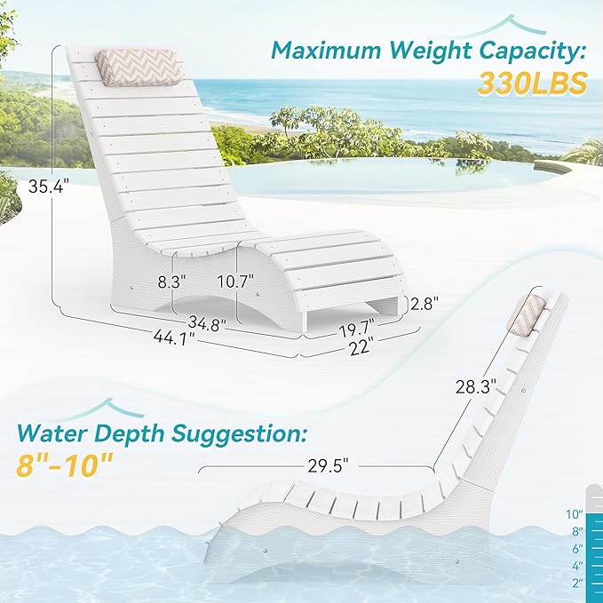 Homenjoy HDPS Pool Lounge Chairs Set of 4, Use in Pools Lounge Chairs up to 10-Inches of Water, Chaise Chairs with Headrest, Lounge Chair Outdoor, Fade-Resistant Pool Lounger for Deck