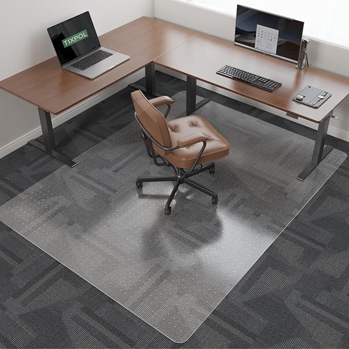 Office Chair Mat for Carpet, tixpol 46" x 60" Chair Mat for Carpeted Floors, Non-Slip Carpet Protector Floor Mat with Grips, Heavy-Duty Rolling Under Desk Mat for Home Office and Gaming (Clear)
