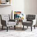 OO BY ORANGE ONLINE Set of 2 Linen Accent Chair, Mid-Century Modern Tufted Armchair for Living Room, Bedroom & Office (Light Gray)