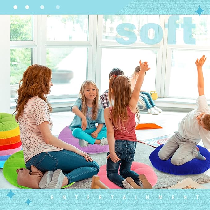 Gerrii 12 Pieces Classroom Floor Cushions with Handles Flexible Floor Seating Cushions Pillows School Chairs in Home School Classroom Kindergarten Daycare Nursery(Classic Color,Round)