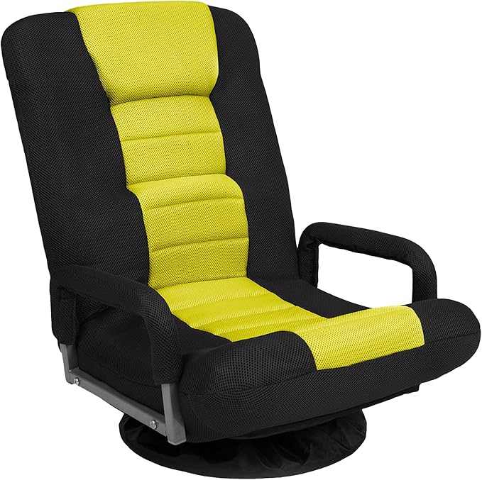 Best Choice Products Swivel Gaming Chair 360 Degree Multipurpose Floor Chair Rocker for TV, Reading, Playing Video Games w/Lumbar Support, Armrest Handles, Adjustable Foldable Backrest - Black/Yellow
