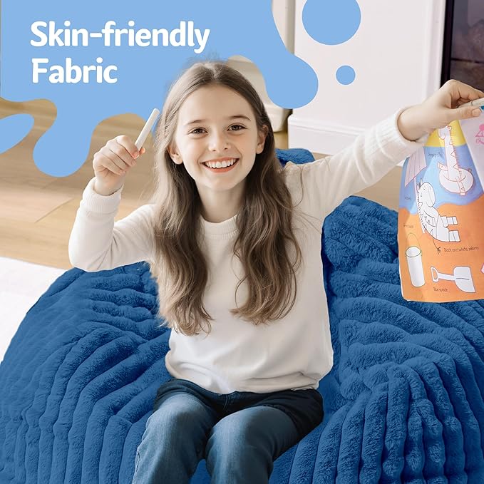 Homguava 2FT Bean Bag Chair, 2' Small Bean Bags with Memory Foam Filled, Beanbag Chairs with Machine Washable Cover Dutch Corded Plush Cover for Classroom,Living Room,Bedroom-Blue