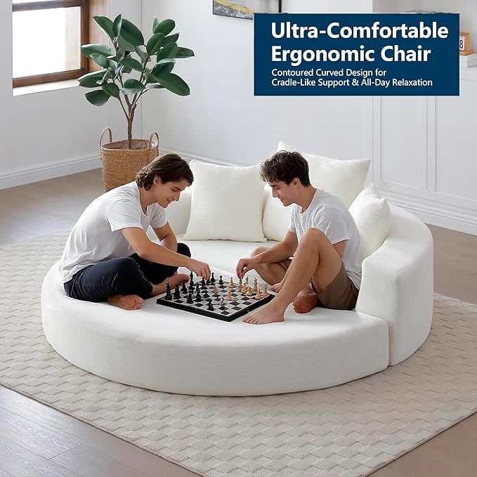 67" Round Convertible Folding Sofa Bed, Boneless Couch Loveseat, Floor Sleeper Chaise Lounge for Living Room, Apartment, Dorm, Small Spaces, Beige