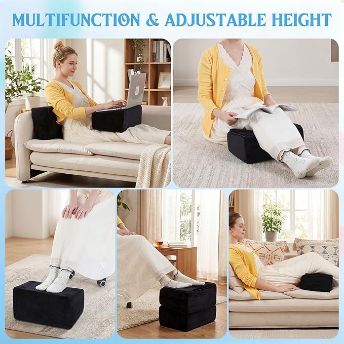 Novabright Adjustable Under Desk Foot Rest, Memory Foam Foot Stool with Gel Top and Warm Pocket Washable Cover Footrest for Office Chair Leg and Back Pain Relief(15" X 9" X 17.7",Parallel,Black)