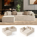 HERA'S HOUSE 105" Cloud Sectional Couch, Modular Upholstered Sofa with L-Shaped Chaise, Corduroy Boneless Couches with Wide Armrest and 5 Throw Pillows for Living Room, No Assembly Required, Beige