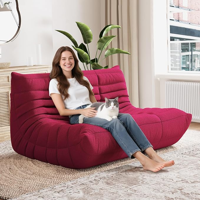 Selyteramy Bean Bag Chairs for Adults, Giant Bean Bag Chair Sofa with Memory Foam, Comfy Beanbag Loveseat Lazy Sofa for Living Room, Bedroom, Apartment, Red