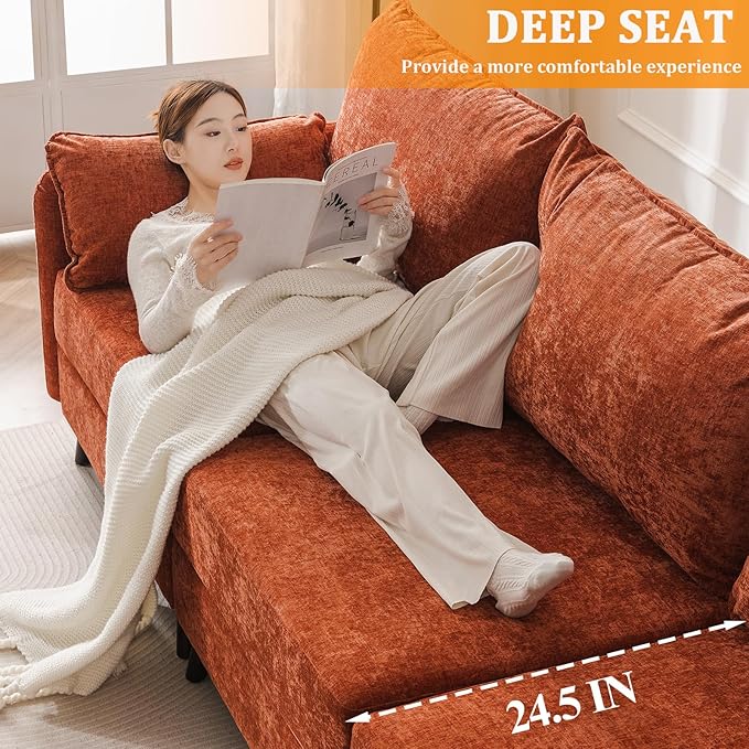 Rexulqo 135'' Modular Sectional Sofa with Storage Seat,Oversized L Shaped Couch,6 Seater Couches for Living Room,Bedroom,Velet,Orange