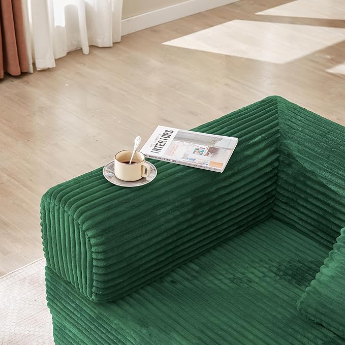 Chorlenimi Boneless Couch Futon Sofa Bed Sectional Couches for Living Room,Cloud Couch with Sleeper Sofa,Sofas for Living Room Oversized Corduroy Upholstered (Green, 76 Inches (No Iron Frame))