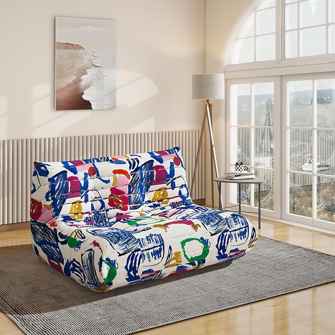 Bean Bag Chair, Fireside Chair, Large Bean Bag Chair for Adults, Bean Bag Chairs for Teens with High-Resilience Foam, Non-Slip Base Floor Lounge Sofa,Living Room (Graffiti Color, Loveseat)