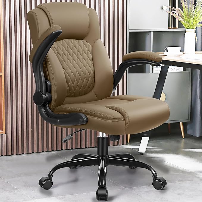 Leather Office Chair, PU Home Computer Desk Chairs with Ergonomic Back Support, 360°Swivel Free, Small Gaming Chair with Wheels and Adjustable Armrests, for Short People Use