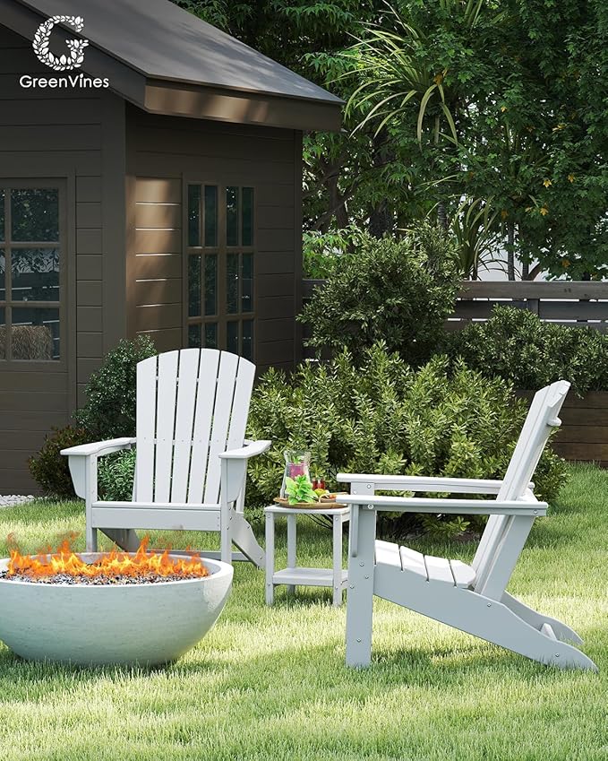 GREENVINES Adirondack Chairs Set of 6 | HDPE Plastic | Oversized Fire Pit Chair | All Weather | White | Poly Lumber | for Outdoor Deck Backyard Patio Garden