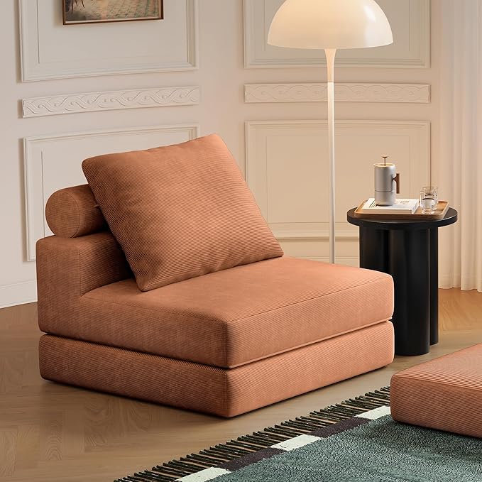 Folding Sofa Bed – Convertible Sleeper Chair Bed with Pillows/Single Floor Couch/Small Futon Couch Filled with High-Density Foam for Lounge, Guest Room or Office (Brown)