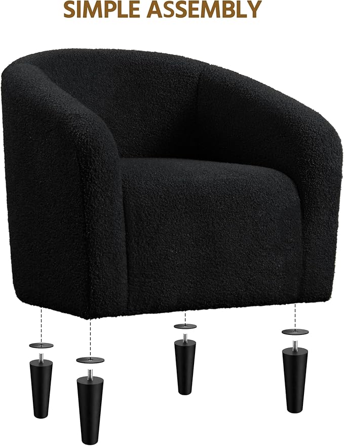 Yaheetech Accent Barrel Chair, Boucle Fabric Club Chair, Furry Sherpa Elegant Armchair with Cozy Soft Padded, Suitable for Living Room Bedroom Reception Office, Black