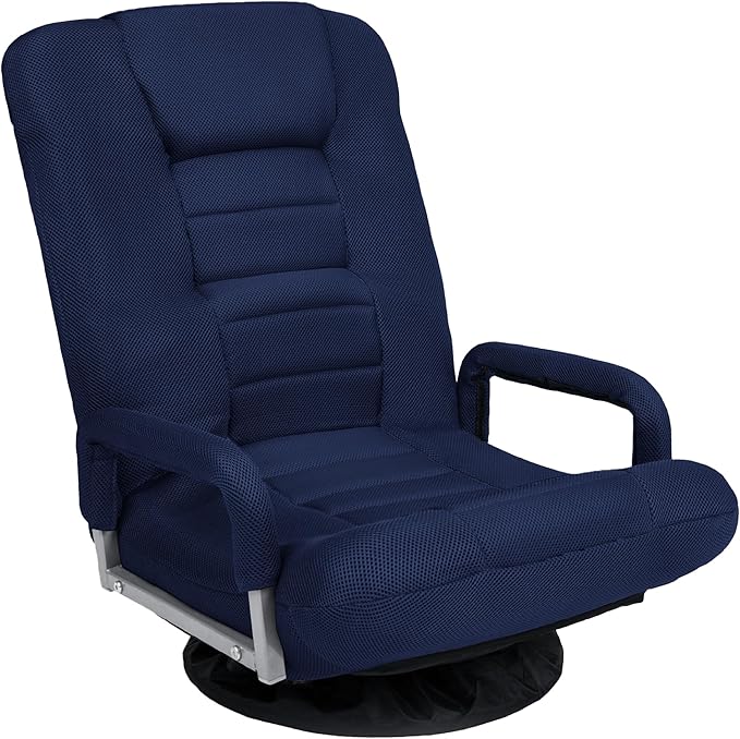 Best Choice Products Swivel Gaming Chair 360 Degree Multipurpose Floor Chair Rocker for TV, Reading, Playing Video Games w/Lumbar Support, Armrest Handles, Adjustable Foldable Backrest - Navy