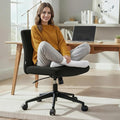 NYPOT Armless Desk Chair with Wheels for Criss Cross Sitting - Cross Legged Wide Armless Chair - Adjustable Vanity 360° Swivel Stool and 120° Rocking Wide Seat Comfy for Home and Office, Black Velvet