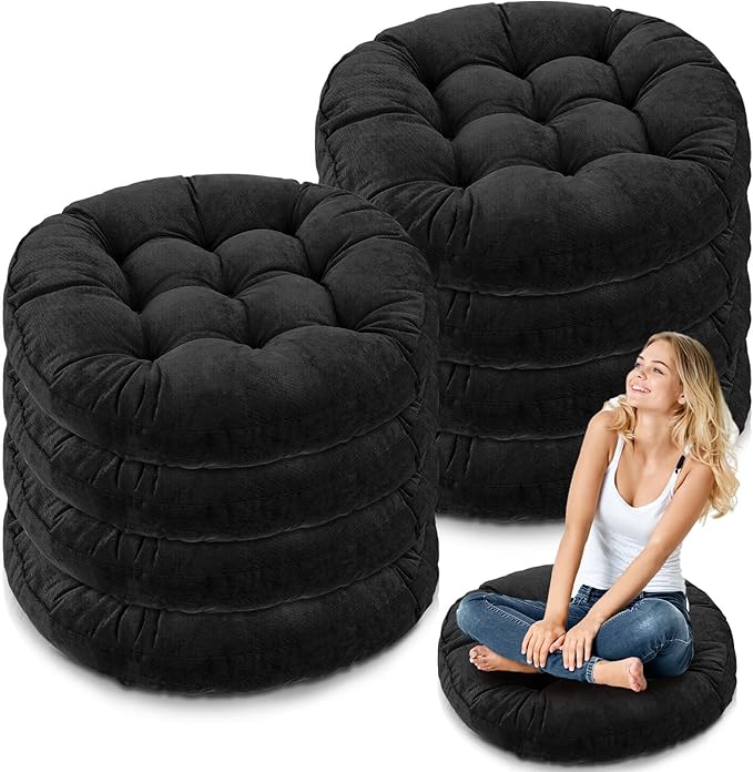 Jerify Floor Pillow Cushions 22 x 22 Inch Round Square Large Meditation Floor Pillow for Classroom Adult Meditation Picnic Party Cushion for Seating Gift Christmas(Round,Black,8 Pcs)
