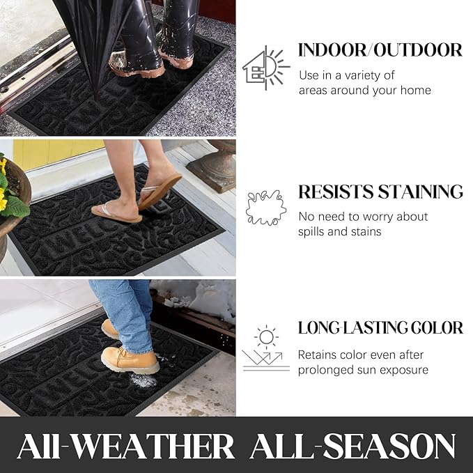Yimobra Large Welcome Mat 47x24, Waterproof Non-Slip Outdoor Mats for Front Door Outside Entrance, Low-Profile Entryway Mat Indoor for Garage Patio, Black