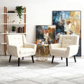 OO BY ORANGE ONLINE Set of 2 Linen Accent Chair, Mid-Century Modern Tufted Armchair for Living Room, Bedroom & Office (Beige)