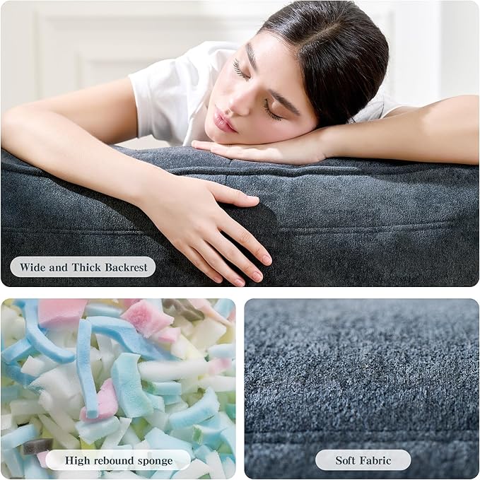 Cvortll Bean Bag Chair with Ottoman, Comfy Bean Bag Sofa with Memory Foam, Lazy BeanBag Sofa with Footstool, Fireside Bean Bag Couch for Living Room, Bedroom, Apartment (Blue Gray)