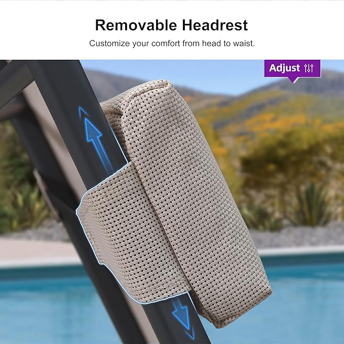 PURPLE LEAF Outdoor Lounge Chair Set Patio Chaise Pool Lounger Aluminum Frame with 2 Side Table and Wheels for Outside Sunbathing Tanning Recliner Including Pillows Beige