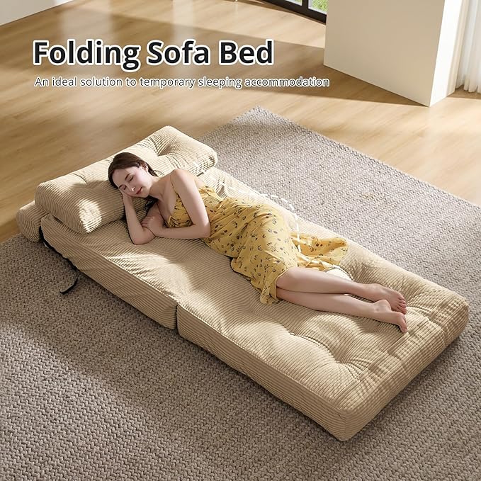 Convertible Sofa Bed & Couch Bed - Oversized Adult Sleeper Chair & Bean Bag Chair, Foldable Floor Bed with Backrest, Comfortable Lazy Sofa for Bedroom, Living Room & Dorm