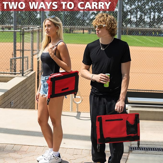 Stadium Seat for Bleachers with Back Support and Wide Padded Cushion Stadium Chair - Includes Shoulder Strap and Cup Holder