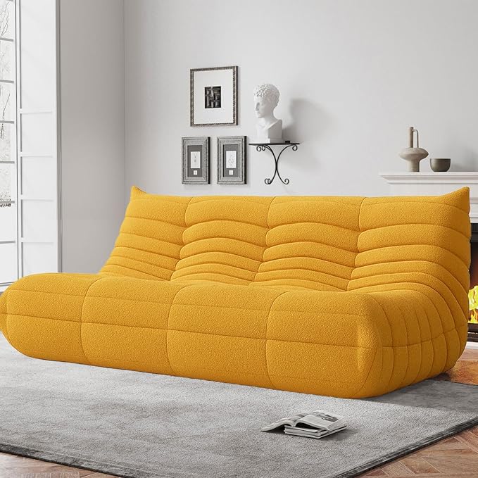 Bean Bag Chairs for Adults, BeanBag Reading Chair Memory Foam Couch 3-Seater, Floor Chair Soft Teddy Material, Comfy Reading Nook Chairs for Bedroom Living Room Office (Yellow)