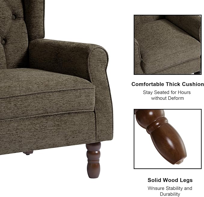 DREAMSIDEA Accent Chair, Upholstered Armchair with Button Tufted High Back & Solid Wood Legs, Comfy Wingback Reading Single Sofa Chair for Small Spaces, Living Room, Bedroom (Taupe, Set of 1)