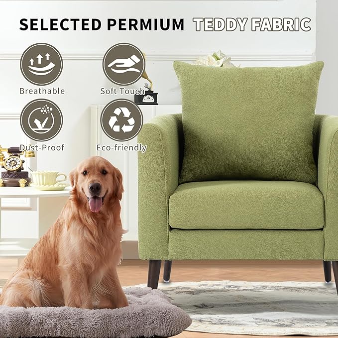 QKFF Barrel Accent Chair Set of 2 with Back Pillow, Large Upholstered Armchair with Solid Wood Legs Modern Reading Chairs for Living Room Bedroom