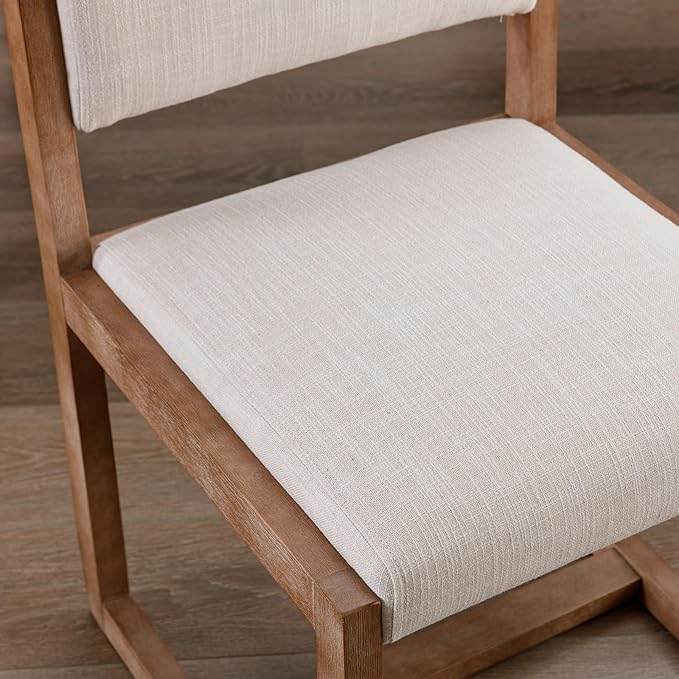 DUOMAY Upholstered Dining Chairs Set of 6, Mid-Century Modern Dining Room Chairs, Linen Fabric Kitchen Side Chairs with Wood Legs, Beige