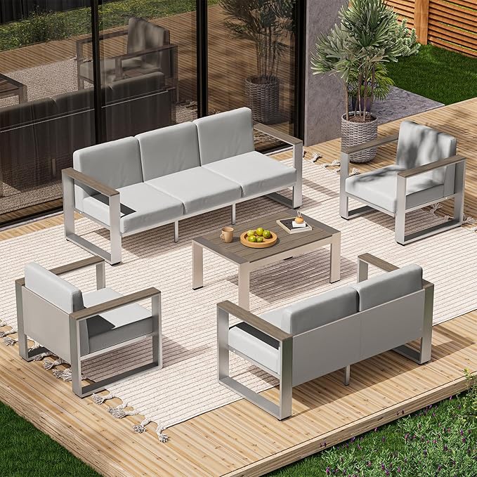 ComfCove Outdoor Aluminum 3-Seat Sofa, Modern Patio Patio Furniture with Wide Seat and Thick Cushions, All-Weather Oversized Couch for Deck, Porch